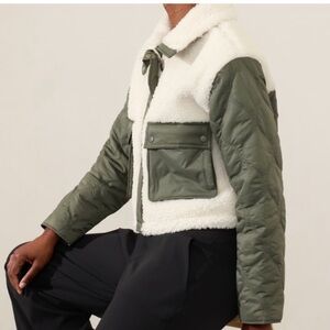 Athleta Olive and Cream Teddy Jacket
